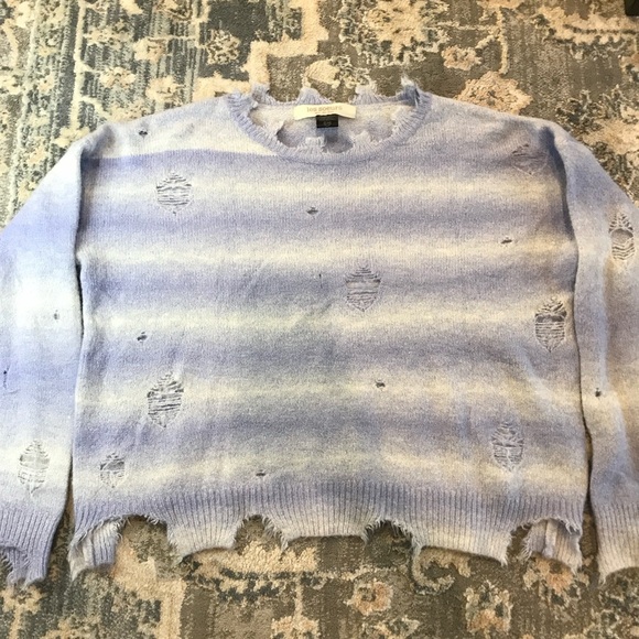 Distressed Blue Purple Cropped Sweater - Picture 1 of 4